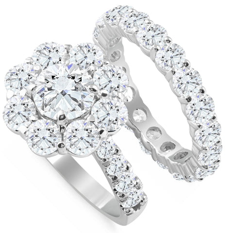 6 1/2Ct TW Round Diamond Engagement Wedding Ring Set 14k White Gold Lab Grown
