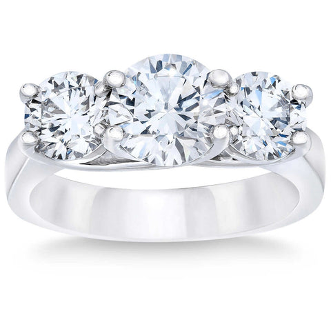 3 1/4Ct TW Round Diamond Three Stone Engagement Ring 14k White Gold Lab Grown