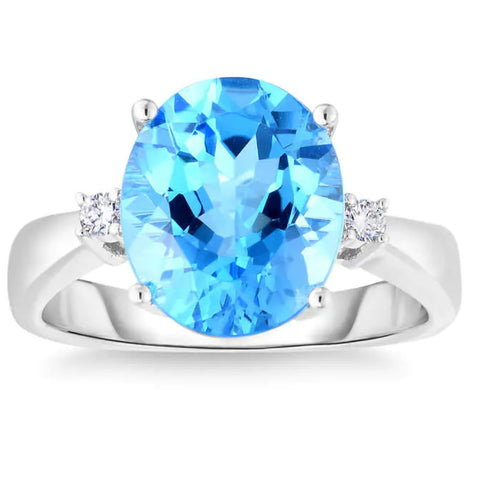 Sky Blue Topaz & Diamond Ring in 14k White Gold