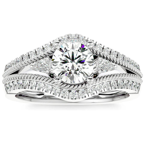 1 1/3Ct Diamond & Moissanite Designed Accent Engagement Ring in 10k Gold
