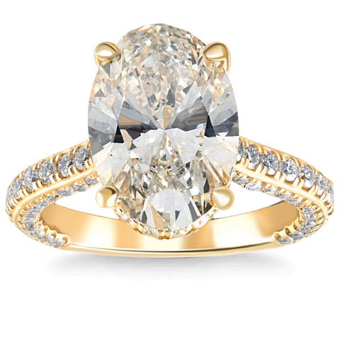 VS 8.90Ct TW Oval Moissanite Lab Grown Heirloom Engagement Ring 14k Yellow Gold