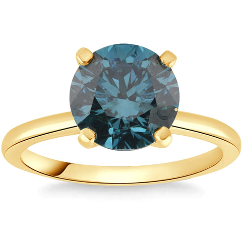1 1/2Ct Round Blue Diamond Engagement Ring 14k White or Yellow Gold Lab Grown