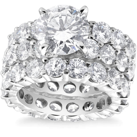 15Ct TW Diamond Eternity Engagement Wedding Ring Set 14k White Gold Lab Grown