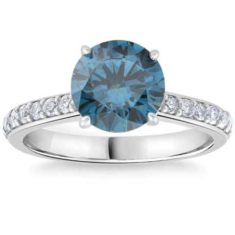 2Ct TW Round Brilliant Cut Big Blue Diamond Engagement Ring in 14k White Gold