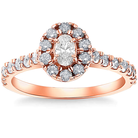 1Ct TW Diamond & Oval Moissanite Halo Engagement Ring 10k Rose Gold