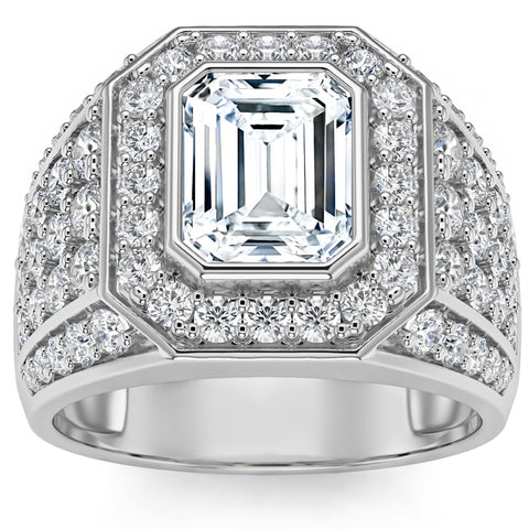 VS 3Ct Emerald Cut Diamond Men's Ring in White, Yellow or Rose Gold Lab Grown