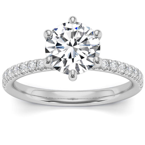 VS 2Ct Round Cut Moissanite & Diamond Ring in 14k Gold With Side Halo