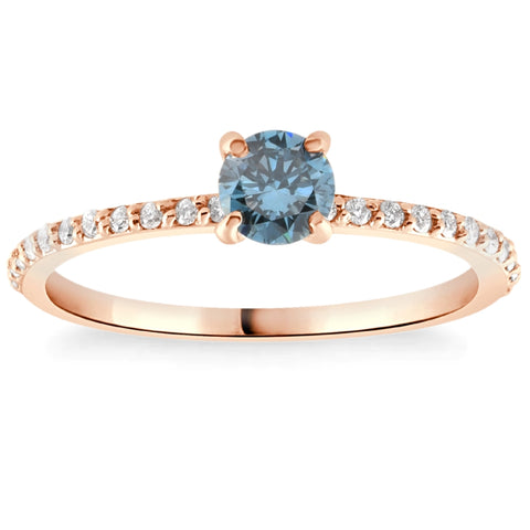 .60Ct Blue & White Diamond Engagement Ring 14k Rose Gold