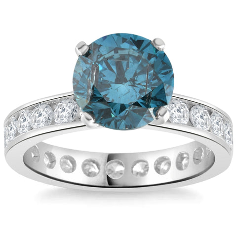 4 Ct TW Blue & White Diamond Eternity Engagement Ring in 14k White Gold