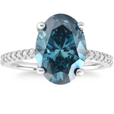 2 1/2Ct Blue Oval Diamond Engagement Ring in 14k White Gold