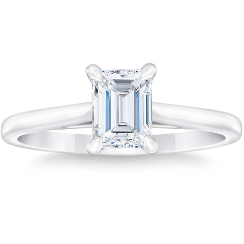 Platinum SI1 1Ct Emerald Cut Diamond Solitaire Engagement Ring Lab Grown