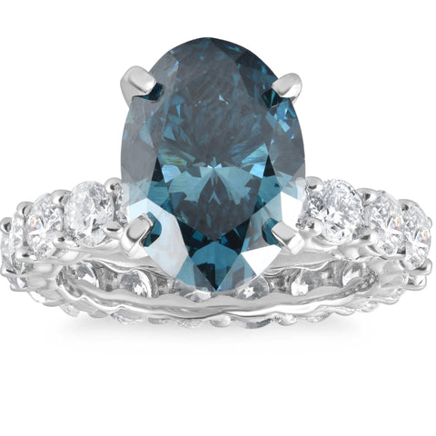 6Ct Blue & White Diamond Engagement Eternity Ring 14k White Gold