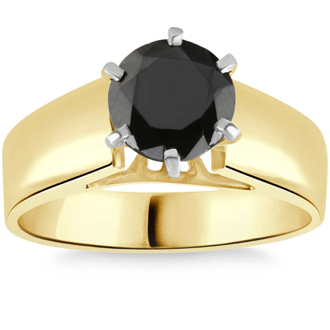 2Ct Round Black Diamond Solitaire Engagement Ring 14k Yellow Gold