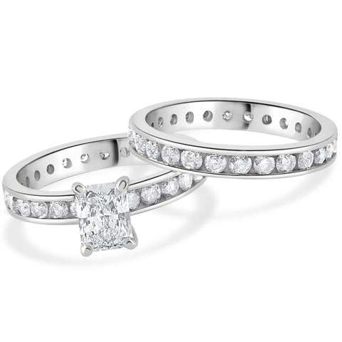 4 Ct Radiant Cut Diamond Eternity Engagement Wedding Ring Set White Gold