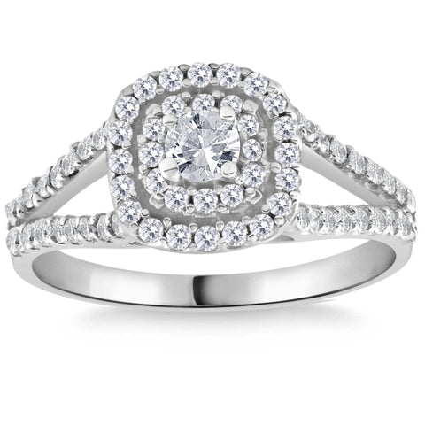 1Ct TW Diamond Double Cushion Halo Engagement Ring in 10k White Gold