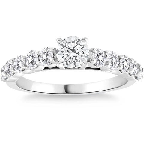 1 1/2Ct Diamond Engagement Ring Round Cut 14k White Gold With Side Stones