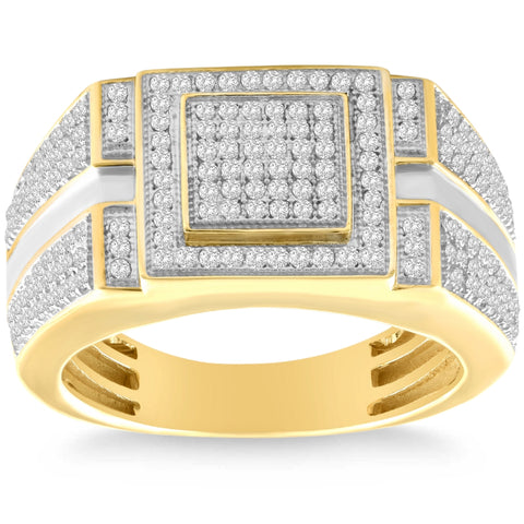 Men's 1/4 CT. T.W. Diamond Micro Cluster Square Stepped Ring in 10K Yellow Gold