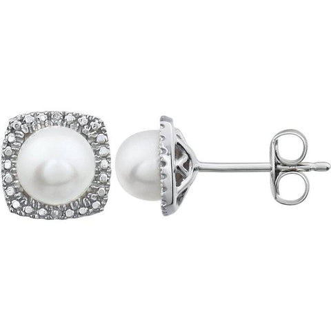 Sterling Silver Freshwater Cultured Pearl & .015 Ctw Diamond Earrings