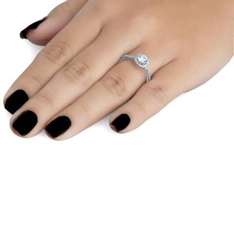 1ct Diamond Engagement Ring Cushion Halo Top 14K White Gold