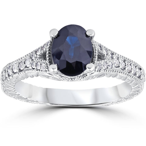 2ct Treated Vintage Diamond Black Sapphire Engagement Ring 14K White Gold