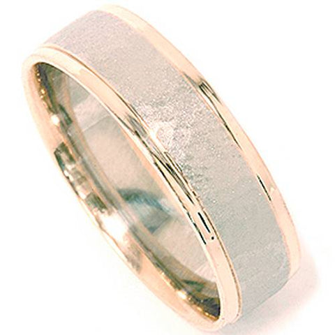 Hammered 14k White & Yellow Gold Two Tone Ring 6mm Men's Wedding Band