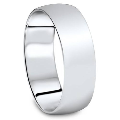 Mens 7mm High Polished Dome Wedding Band Ring Solid 14K White Gold