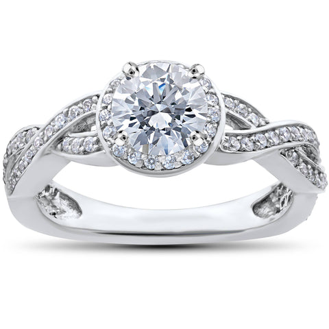 7/8ct Pave Halo Diamond Engagement Infinity Vintage Ring 14K White Gold
