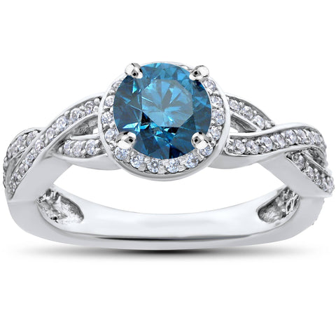3/4 ct Halo Treated Blue Halo Solitaire Diamond Engagement Ring 14K White Gold
