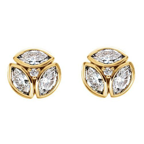 G SI 1/2cttw Marquise Diamond Cluster Studs 14k Yellow Gold