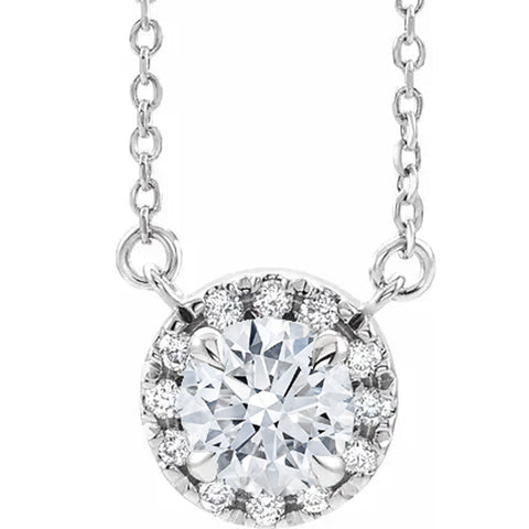 SI/G Lab Grown Diamond Halo Necklace 1/2 Carat tw 14K White Gold