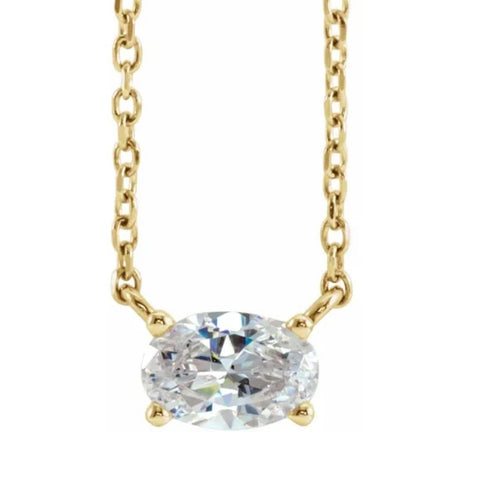 VS 1/3Ct Oval Shape Sideways Solitaire Diamond Necklace in White or Yellow Gold