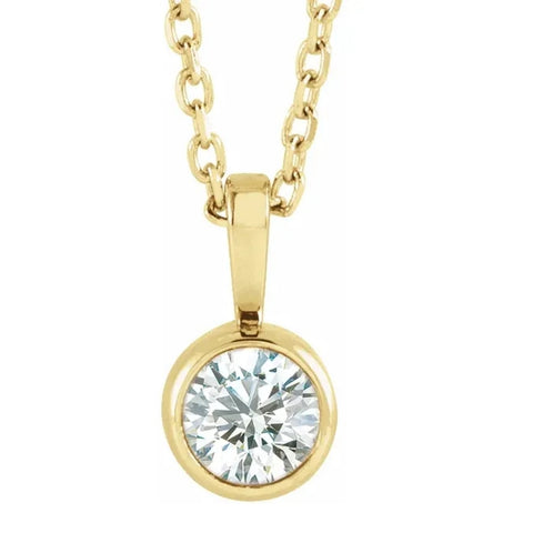 1/5Ct Diamond Solitaire Necklace Bezel Pendant Available in White Or Yellow Gold