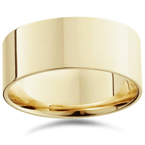 High Polished 9MM Flat Mens Wedding Band Ring Solid 14K Yellow Gold