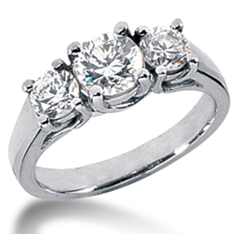 1 3/8ct Three Stone Round Cut Natural Diamond Engagement Ring 14K White Gold