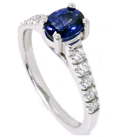 7/8ct Blue Sapphire Accent Diamond Ring 14K White Gold
