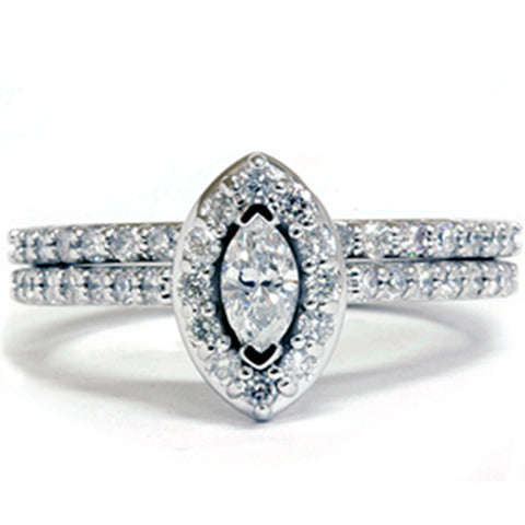 7/8ct Marquise Diamond Engagement Wedding Ring Matching Band Set 14K Gold