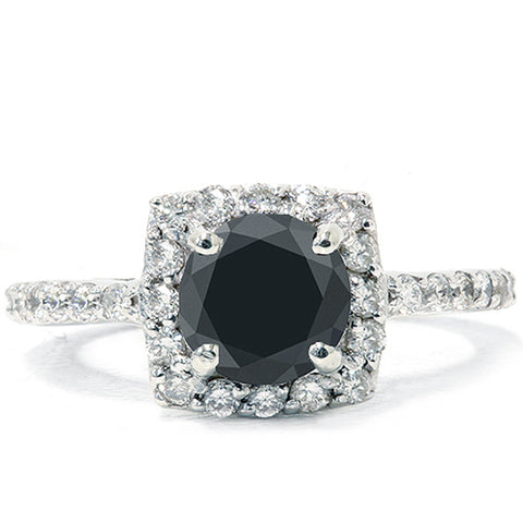 SI 1 3/8ct Treated Diamond & Black Engagement Ring 14K White Gold
