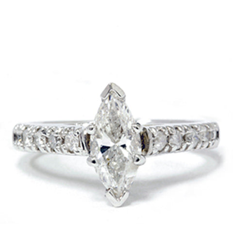 Marquise 1 1/5 Carat Enhanced Diamond Engagement Accent Ring 14K White Gold