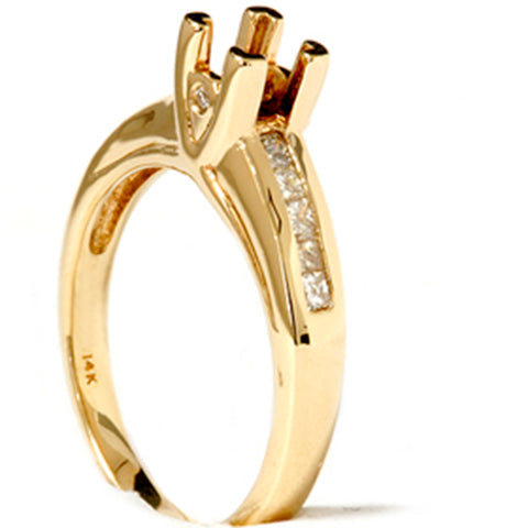 1/3ct Princess Cut Diamond Semi Mount Ring Solid 14K Yellow Gold