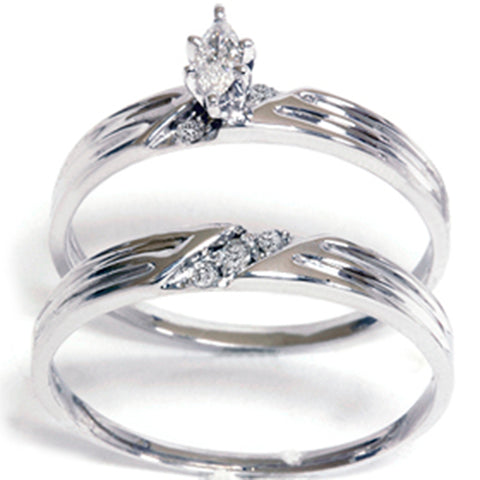 1/4ct Marquise Pave Diamond Ring Set 14K White Gold
