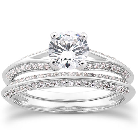3/4ct Split Shank Diamond Engagement Wedding Ring Set 14K White Gold