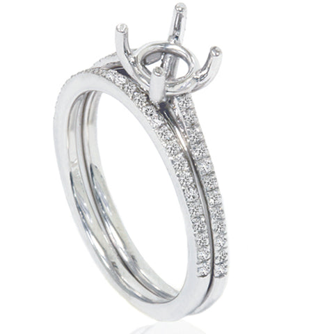 1/5ct Pave Cathedral Diamond Engagement Brialal Ring Set Setting 14K White Gold