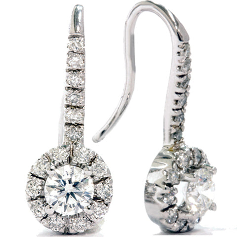 1 1/20ct Pave Halo Diamond Earrings Solid 14K White Gold