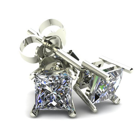 .50Ct Square Princess Cut Natural Diamond Stud Earrings in 14K Gold Basket Setting