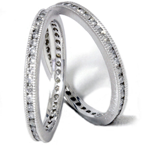 1ct Stackable Diamond Eternity Wedding Guard Rings 14K White Gold Milgrain Set