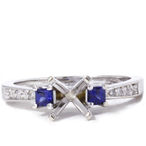 3/8ct Princess Sapphire & Diamond Engagement Ring Setting 14K