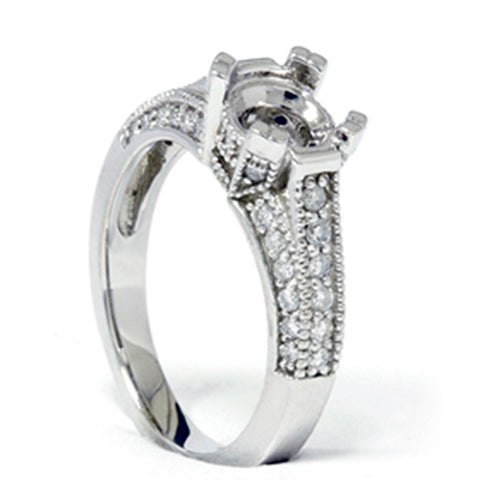 Pave Diamond Engagement Semi Mount Ring 14K White Gold Setting