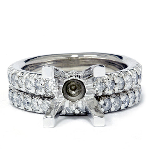 1 1/2ct Pave Diamond Engagement Wedding Ring Set 14K White Gold