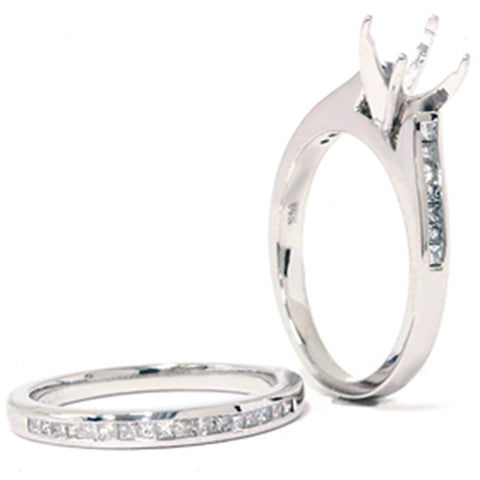 Women's 7/8ct Princess Cut Diamond Semi Mount Engagement Bridal Ring Set 14KGold
