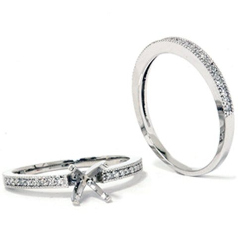 1/4CT Diamond Engagement Brial Ring Set  Semi Mount 14K White Gold